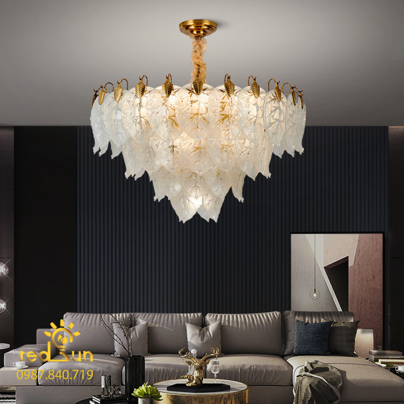 Đèn chùm pha lê lá trắng phong cách Bắc Âu DC-2902 [L9004 (HT)]