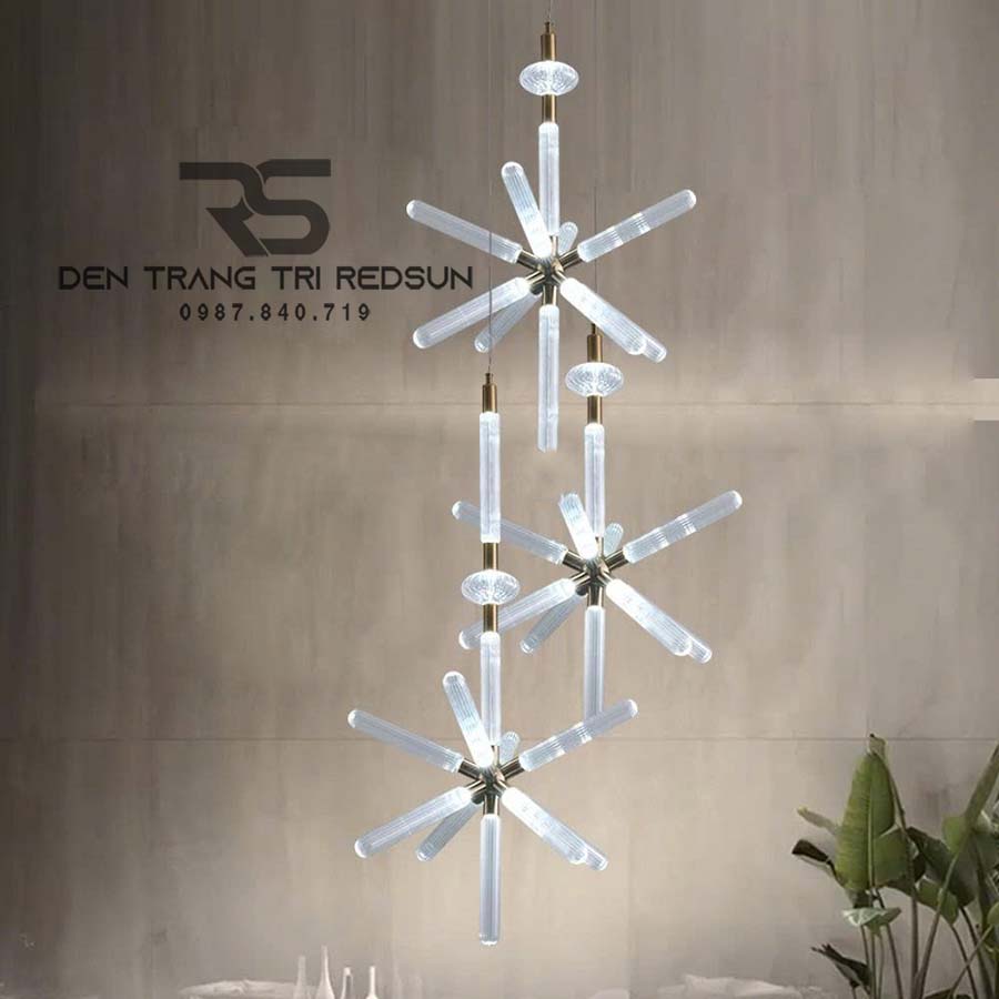 Đèn Chùm Trang Trí Phòng Khách, Phòng Ăn, Phòng Ngủ Ống Thủy Tinh Hình Sao DC-T105