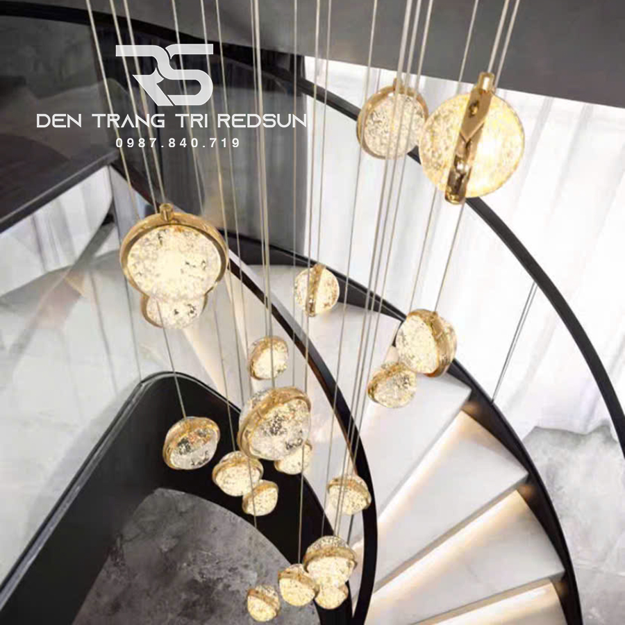 Đèn Thả Trần Hiện Đại Lắp Thông Tầng Cầu Thang, Phòng Khách, Bàn Ăn Chất Liệu Pha Lê HTK029