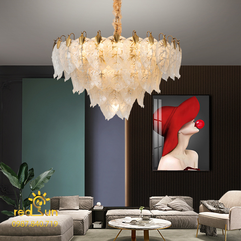 Đèn chùm pha lê lá trắng phong cách Bắc Âu DC-2902 [L9004 (HT)]