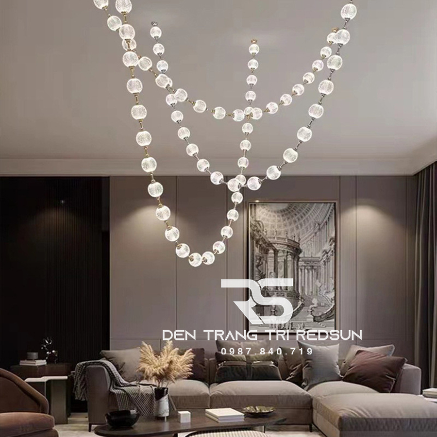 Đèn Chùm Lắp Thông Tầng, Sảnh Khách Sạn, Phòng Khách, Bàn Ăn Phong Cách Bắc Âu Hình Vòng Cổ Ngọc Trai DC-T089