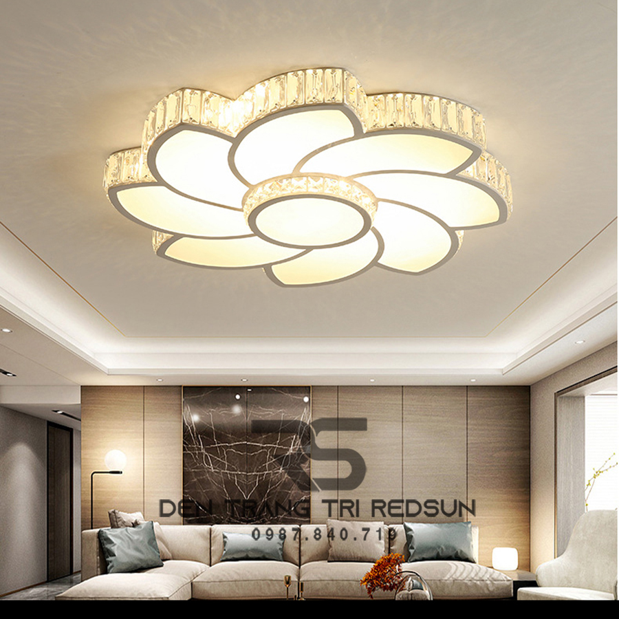 Đèn Mâm Mica Pha Lê Ốp Trần Phòng Khách Hiện Đại MKPL-042