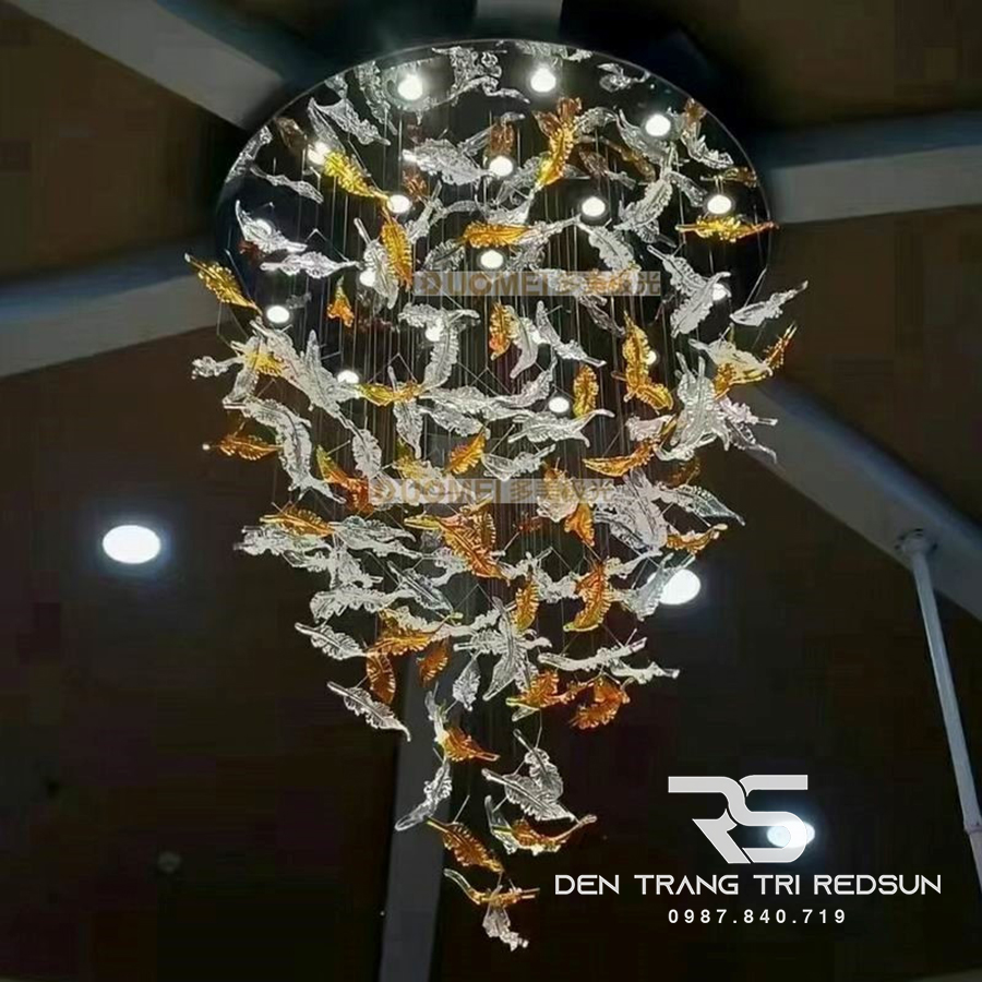 Đèn Thả Hiện Đại Lông Vũ Thuỷ Tinh Lắp Phòng Khách, Sảnh Chờ, Cầu Thang Thông Tầng HTK055