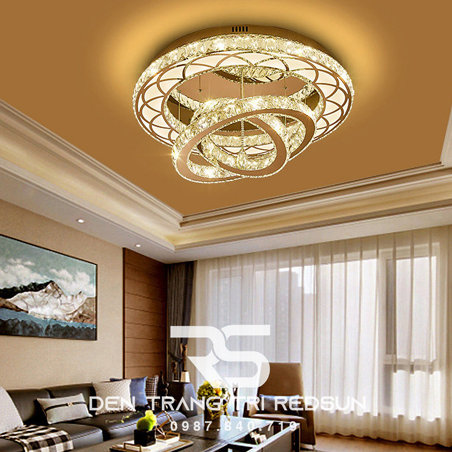 Đèn Mâm Mica Pha Lê Ốp Trần Phòng Khách Hiện Đại MKPL-06