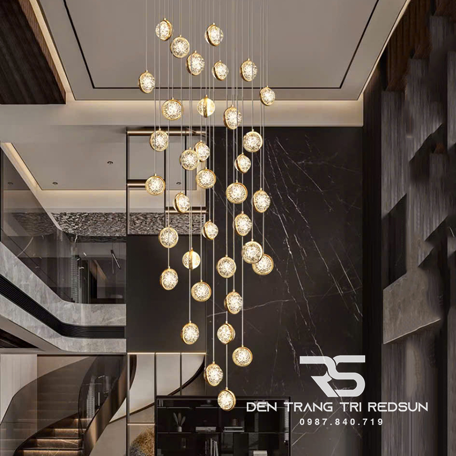 Đèn Thả Trần Hiện Đại Lắp Thông Tầng Cầu Thang, Phòng Khách, Bàn Ăn Chất Liệu Pha Lê HTK029