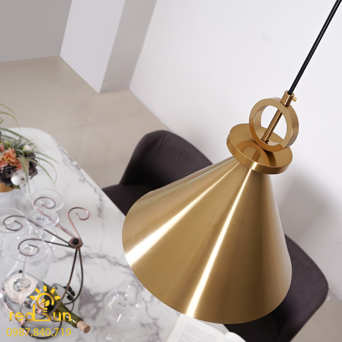 Chao đèn thả ròng rọc phễu đồng CDT-T031