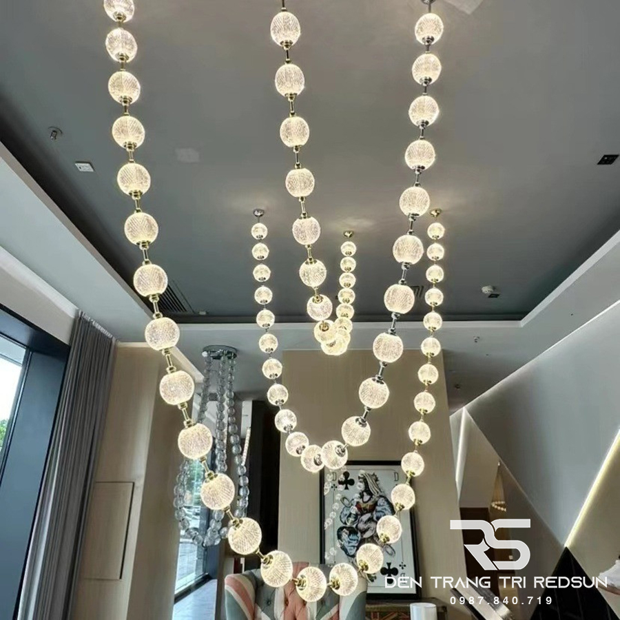 Đèn Chùm Lắp Thông Tầng, Sảnh Khách Sạn, Phòng Khách, Bàn Ăn Phong Cách Bắc Âu Hình Vòng Cổ Ngọc Trai DC-T089