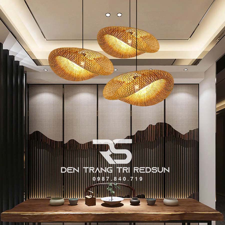 Đèn Thả Trần Hiện Đại Trang Trí Bàn Ăn, Bàn Đảo, Quán Cà Phê Chất Liệu Mây Tre Hình Lá Sen CDT-T067