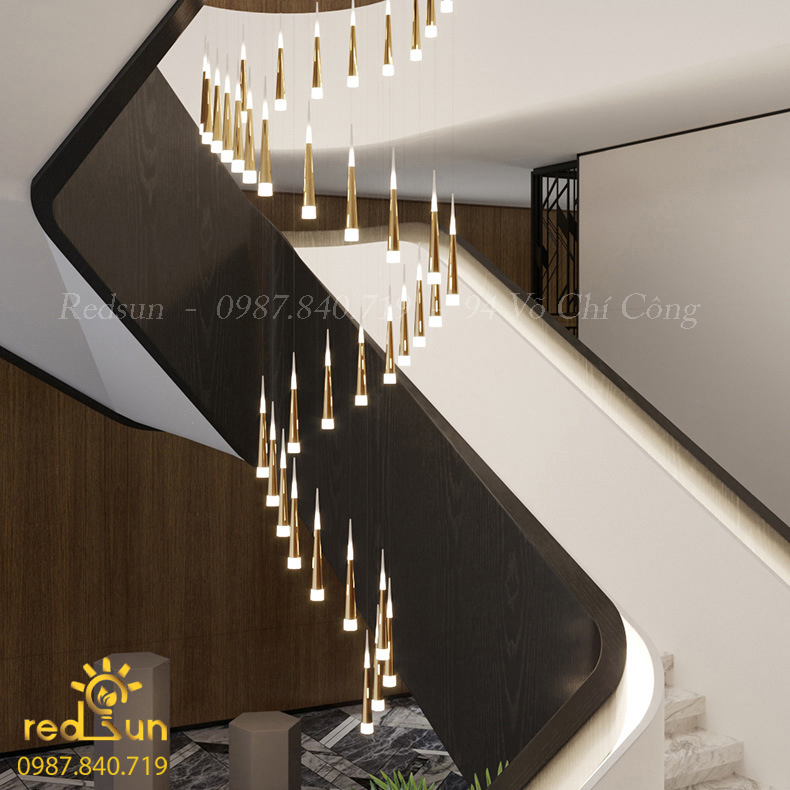 Đèn Thả Trần Hiện Đại Lắp Thông Tầng Cầu Thang, Phòng Khách, Bàn Ăn Chất Liệu Acrylic HTK016