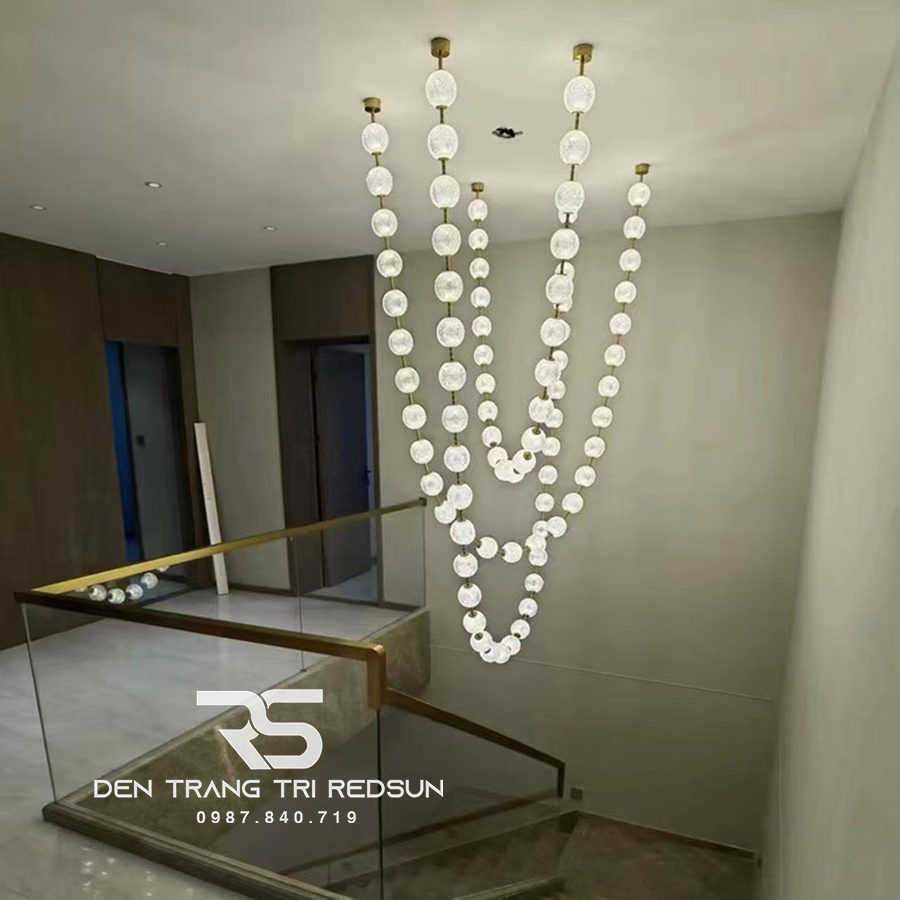 Đèn Chùm Lắp Thông Tầng, Sảnh Khách Sạn, Phòng Khách, Bàn Ăn Phong Cách Bắc Âu Hình Vòng Cổ Ngọc Trai DC-T089