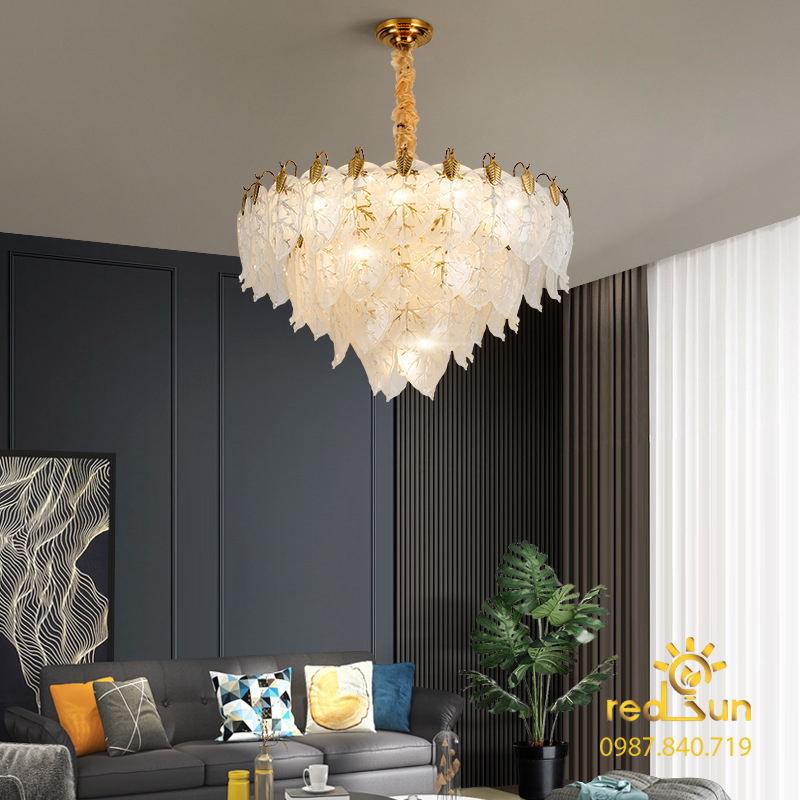 Đèn chùm pha lê lá trắng phong cách Bắc Âu DC-2902 [L9004 (HT)]