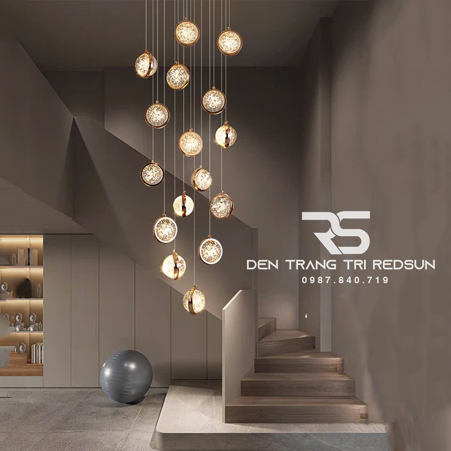 Đèn Thả Trần Hiện Đại Lắp Thông Tầng Cầu Thang, Phòng Khách, Bàn Ăn Chất Liệu Pha Lê HTK029