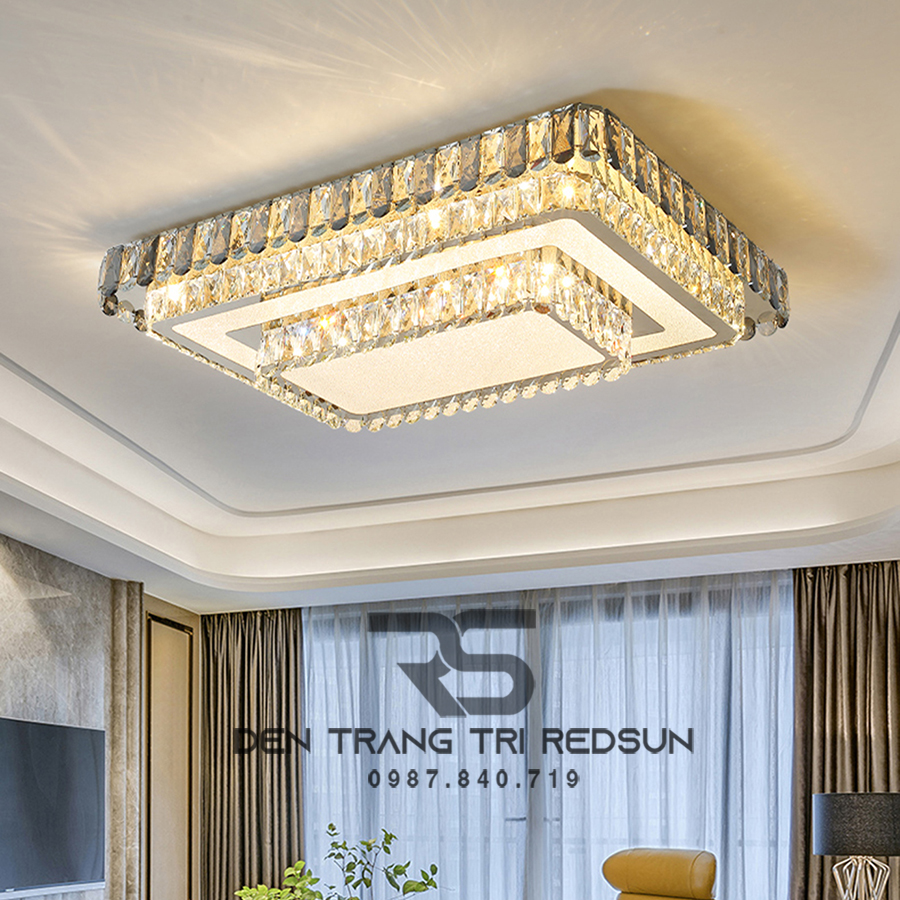 Đèn Mâm Mica Pha Lê Ốp Trần Phòng Khách Hiện Đại MKPL-04