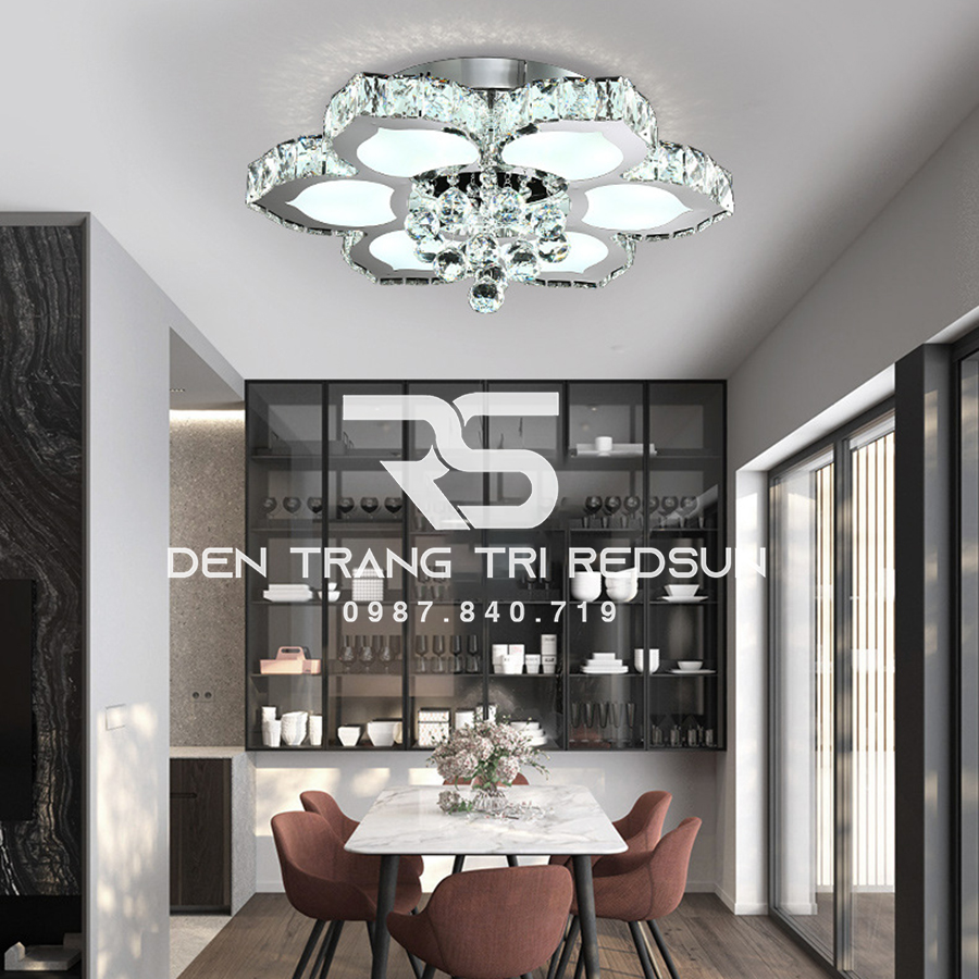 Đèn Mâm Mica Pha Lê Ốp Trần Phòng Khách Hiện Đại MKPL-02