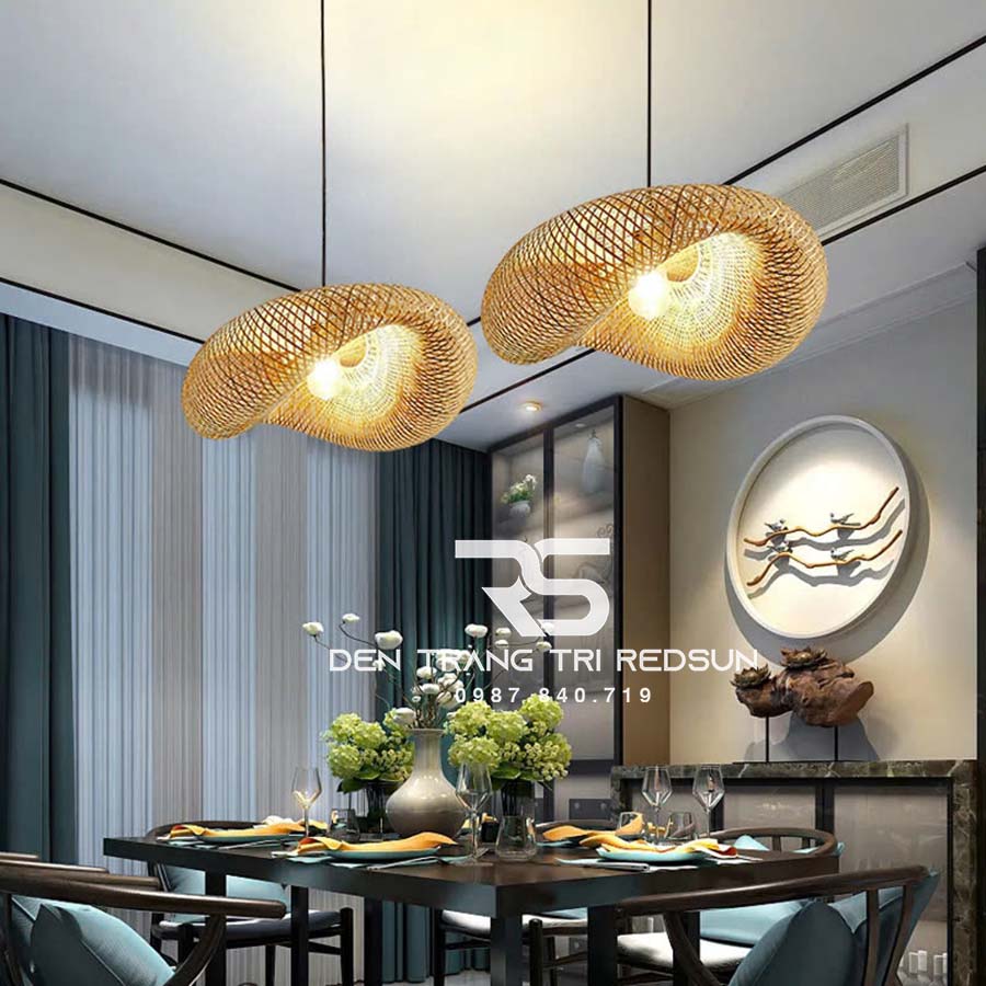 Đèn Thả Trần Hiện Đại Trang Trí Bàn Ăn, Bàn Đảo, Quán Cà Phê Chất Liệu Mây Tre Hình Lá Sen CDT-T067