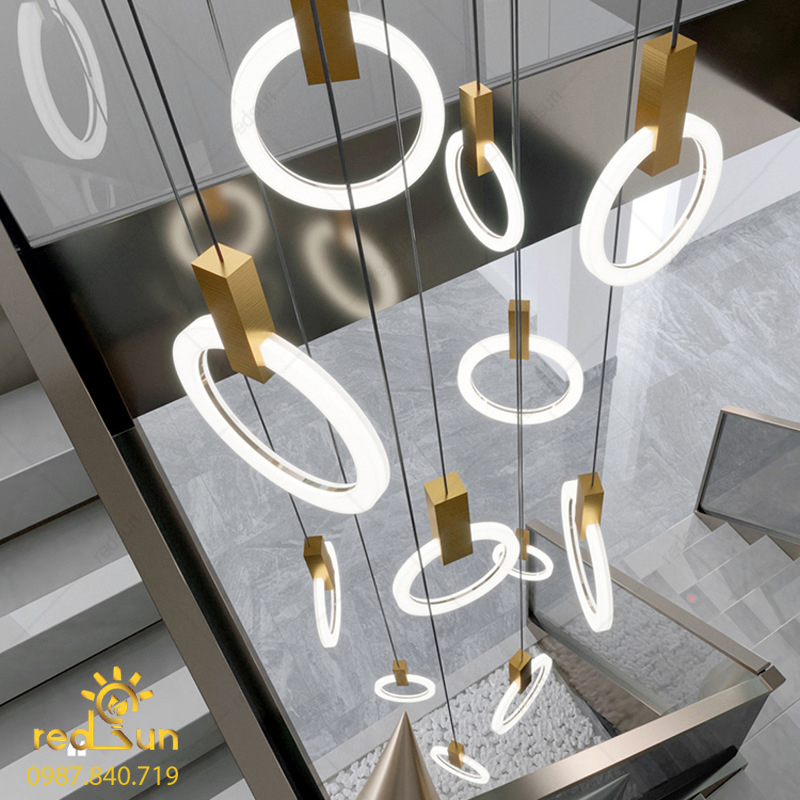 Đèn Thả Trần Hiện Đại Lắp Thông Tầng Cầu Thang, Phòng Khách, Bàn Ăn Chất Liệu Acrylic HTK026