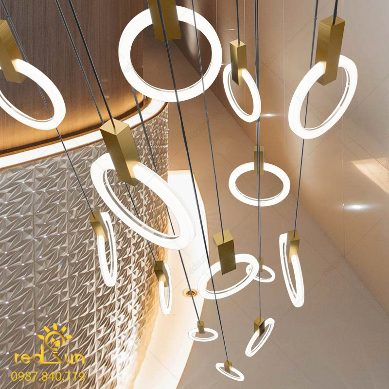 Đèn Thả Trần Hiện Đại Lắp Thông Tầng Cầu Thang, Phòng Khách, Bàn Ăn Chất Liệu Acrylic HTK026