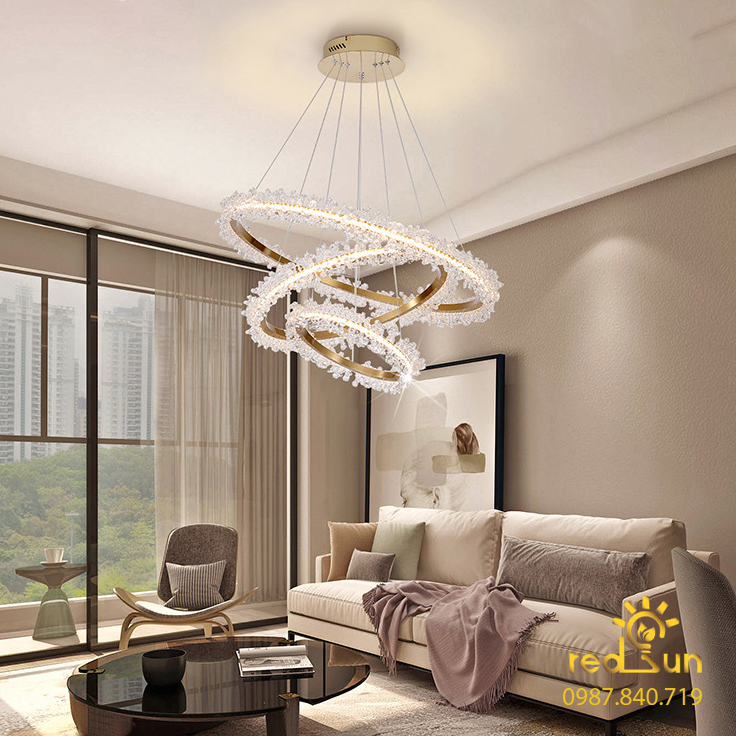 Đèn chùm 3 vòng hoa pha lê phong cách Bắc Âu DC-2920