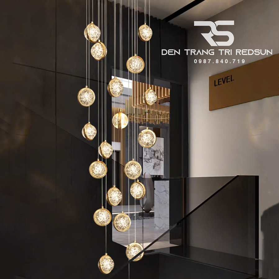 Đèn Thả Trần Hiện Đại Lắp Thông Tầng Cầu Thang, Phòng Khách, Bàn Ăn Chất Liệu Pha Lê HTK029