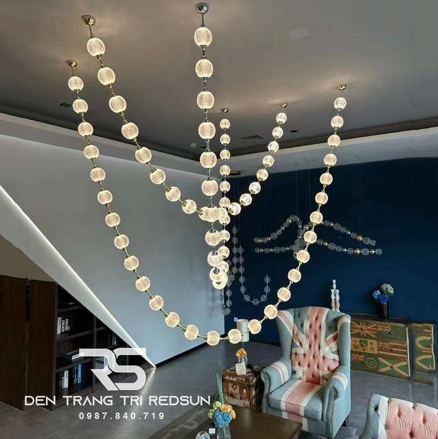 Đèn Chùm Lắp Thông Tầng, Sảnh Khách Sạn, Phòng Khách, Bàn Ăn Phong Cách Bắc Âu Hình Vòng Cổ Ngọc Trai DC-T089