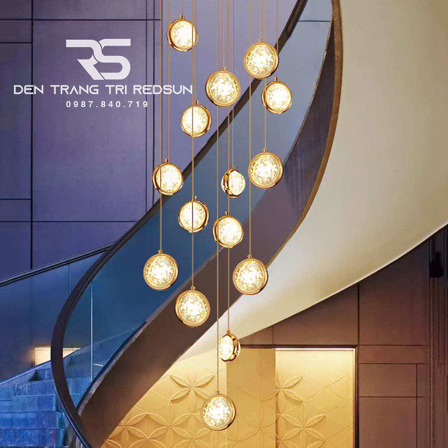 Đèn Thả Trần Hiện Đại Lắp Thông Tầng Cầu Thang, Phòng Khách, Bàn Ăn Chất Liệu Pha Lê HTK029