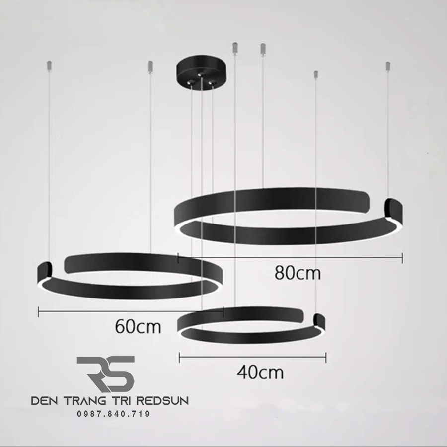 Đèn Thả Phòng Khách Hiện Đại Bắc Âu LED Ring 3 Vòng Khuyết Khung Inox Đen 3VKMD