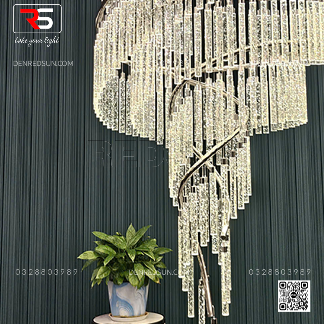 Đèn Thông Tầng Pha Lê Cao Cấp Cho Phòng Khách Duplex, Sảnh Khách Sạn Phong Cách Hiện Đại Xoắn Ốc HTK-NKFZ008