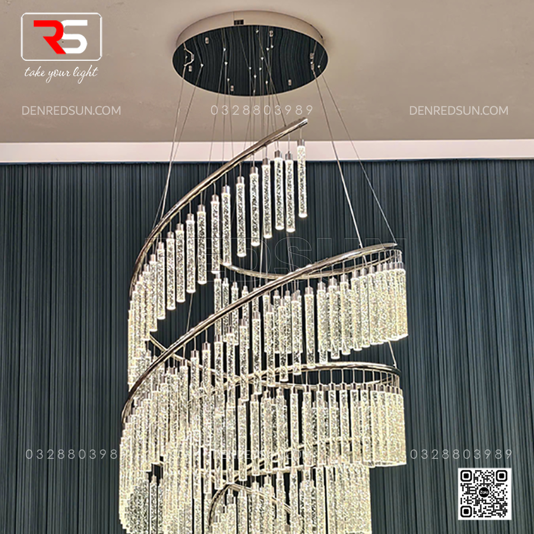 Đèn Thông Tầng Pha Lê Cao Cấp Cho Phòng Khách Duplex, Sảnh Khách Sạn Phong Cách Hiện Đại Xoắn Ốc HTK-NKFZ008