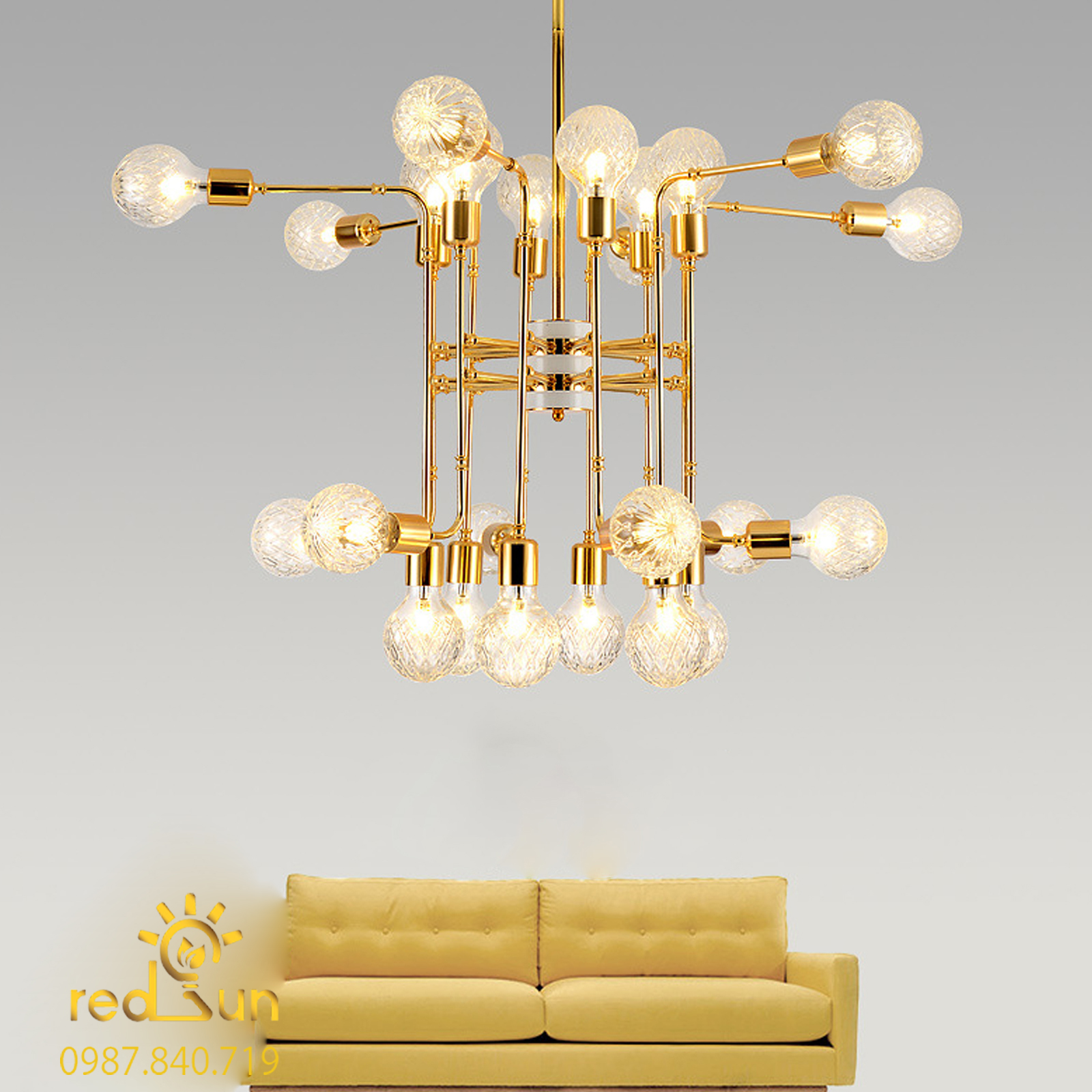 DC018-Đèn chùm Nordic chóa cầu thủy tinh