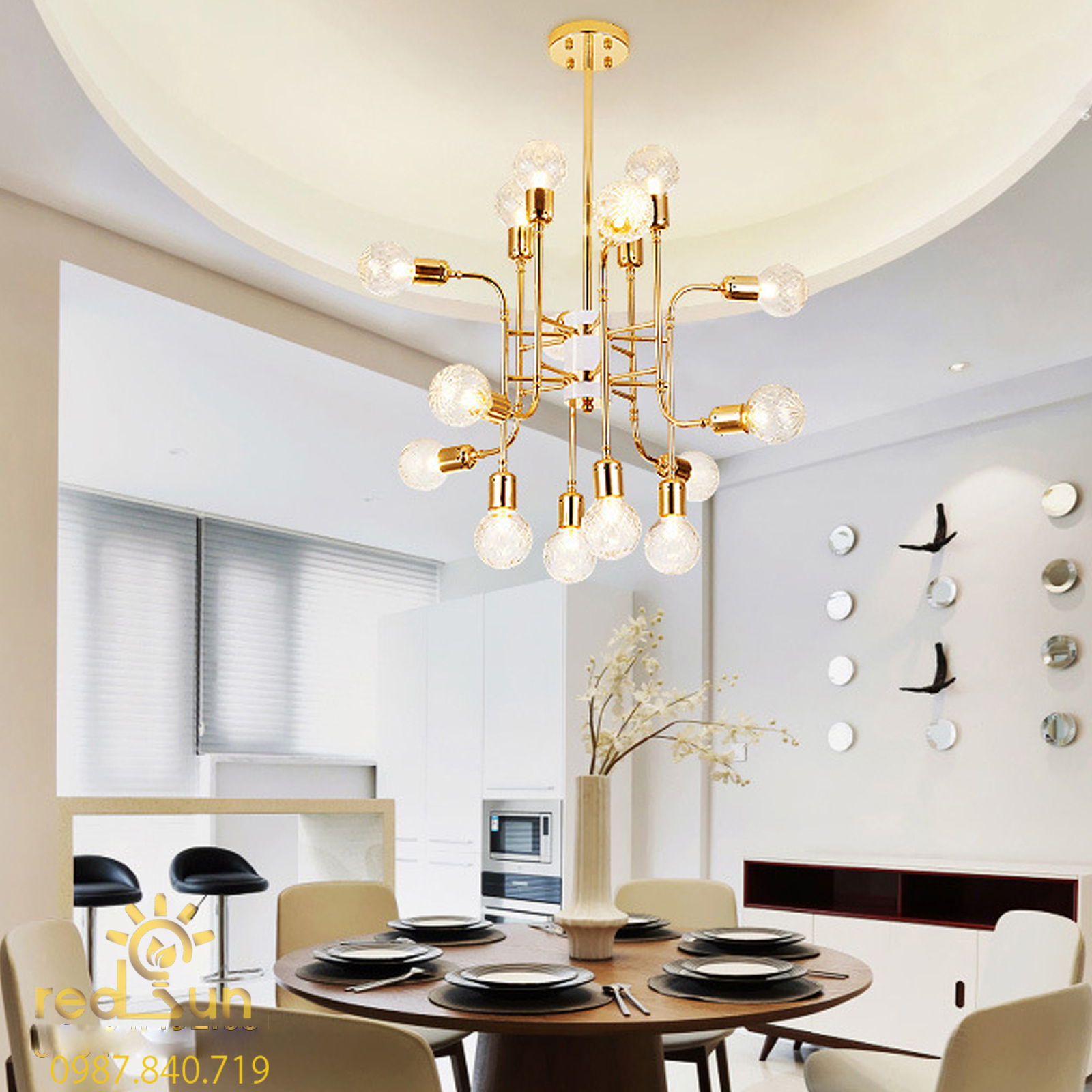 DC018-Đèn chùm Nordic chóa cầu thủy tinh