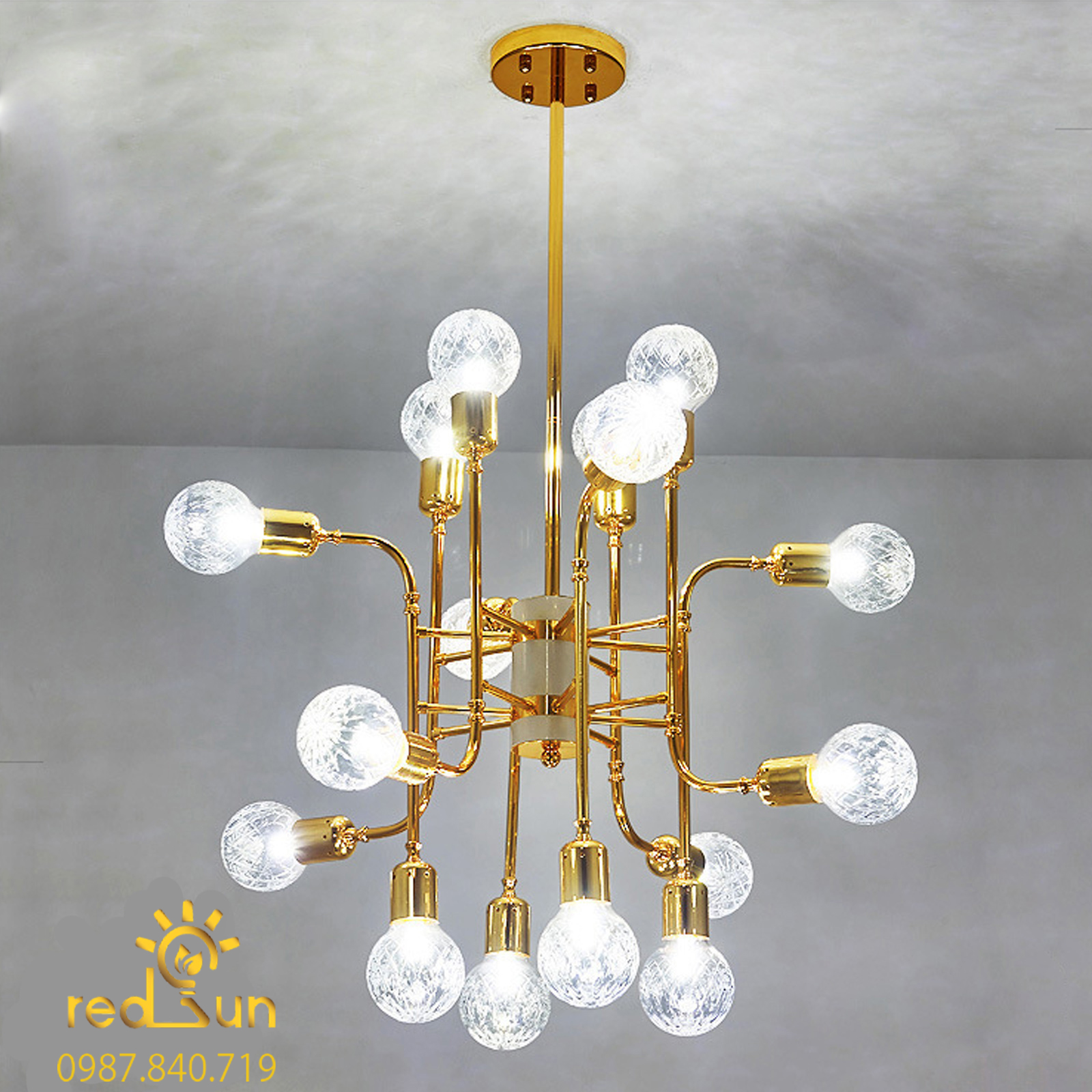 DC018-Đèn chùm Nordic chóa cầu thủy tinh