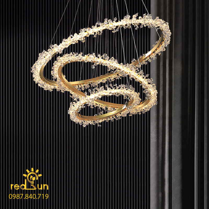 Đèn chùm 3 vòng hoa pha lê phong cách Bắc Âu DC-2920