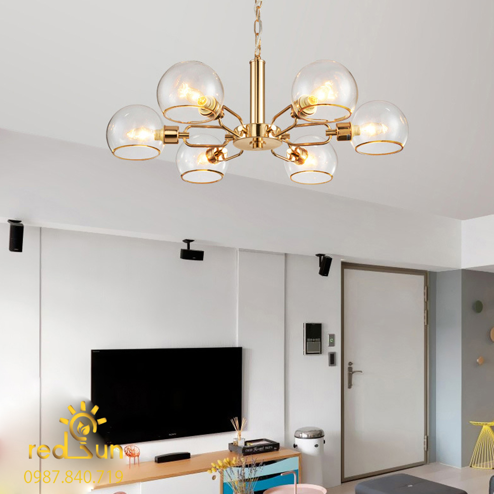 Đèn chùm Nordic chóa thủy tinh trong DC-T052