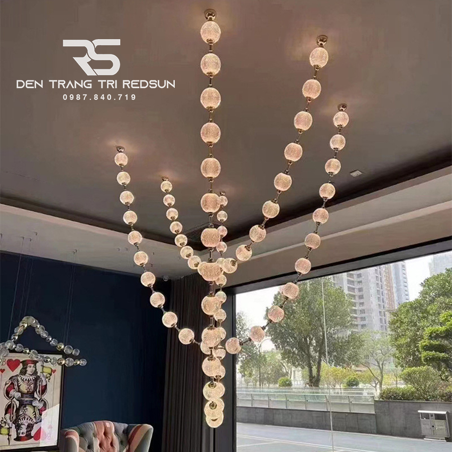Đèn Chùm Lắp Thông Tầng, Sảnh Khách Sạn, Phòng Khách, Bàn Ăn Phong Cách Bắc Âu Hình Vòng Cổ Ngọc Trai DC-T089