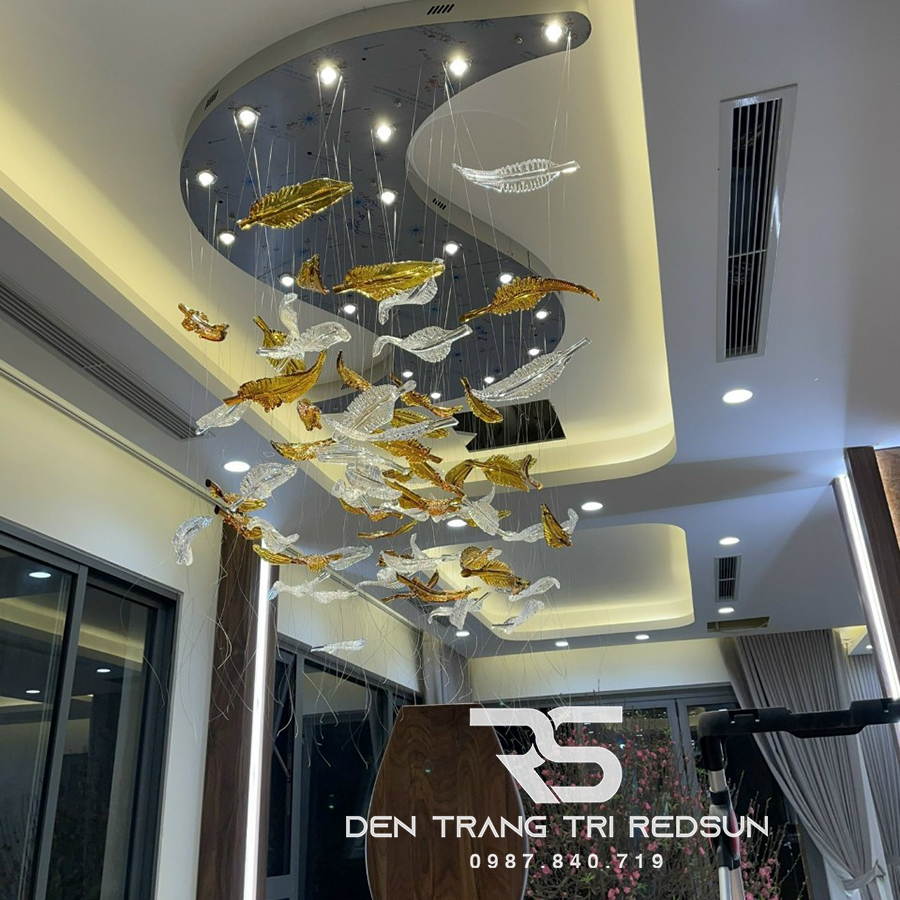 Đèn Thả Hiện Đại Lông Vũ Thuỷ Tinh Lắp Phòng Khách, Sảnh Chờ, Cầu Thang Thông Tầng HTK055
