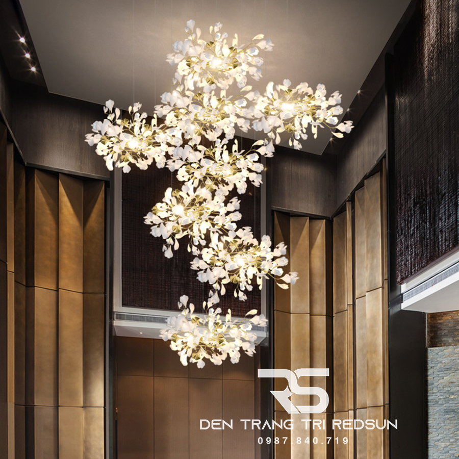 Đèn Chùm Lắp Thông Tầng, Sảnh Khách Sạn Phong Cách Bắc Âu Hiện Đại Ginkgo Leaf (Lá Bạch Quả) DC-T087