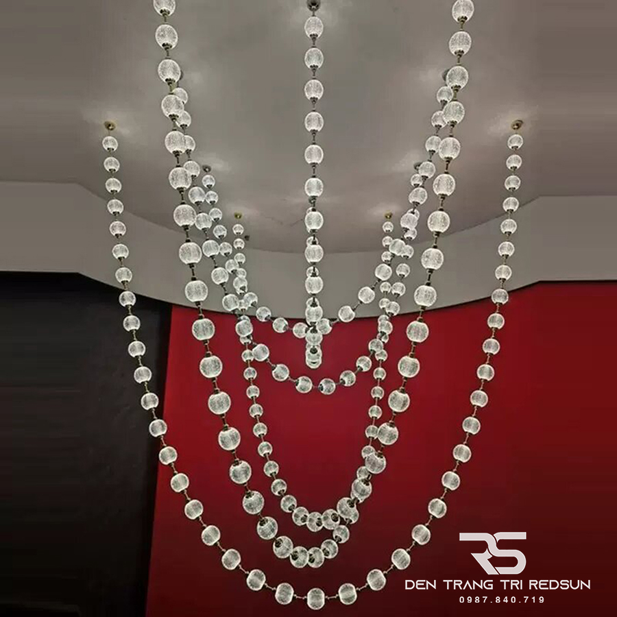 Đèn Chùm Lắp Thông Tầng, Sảnh Khách Sạn, Phòng Khách, Bàn Ăn Phong Cách Bắc Âu Hình Vòng Cổ Ngọc Trai DC-T089