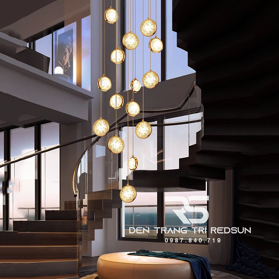 Đèn Thả Trần Hiện Đại Lắp Thông Tầng Cầu Thang, Phòng Khách, Bàn Ăn Chất Liệu Pha Lê HTK029