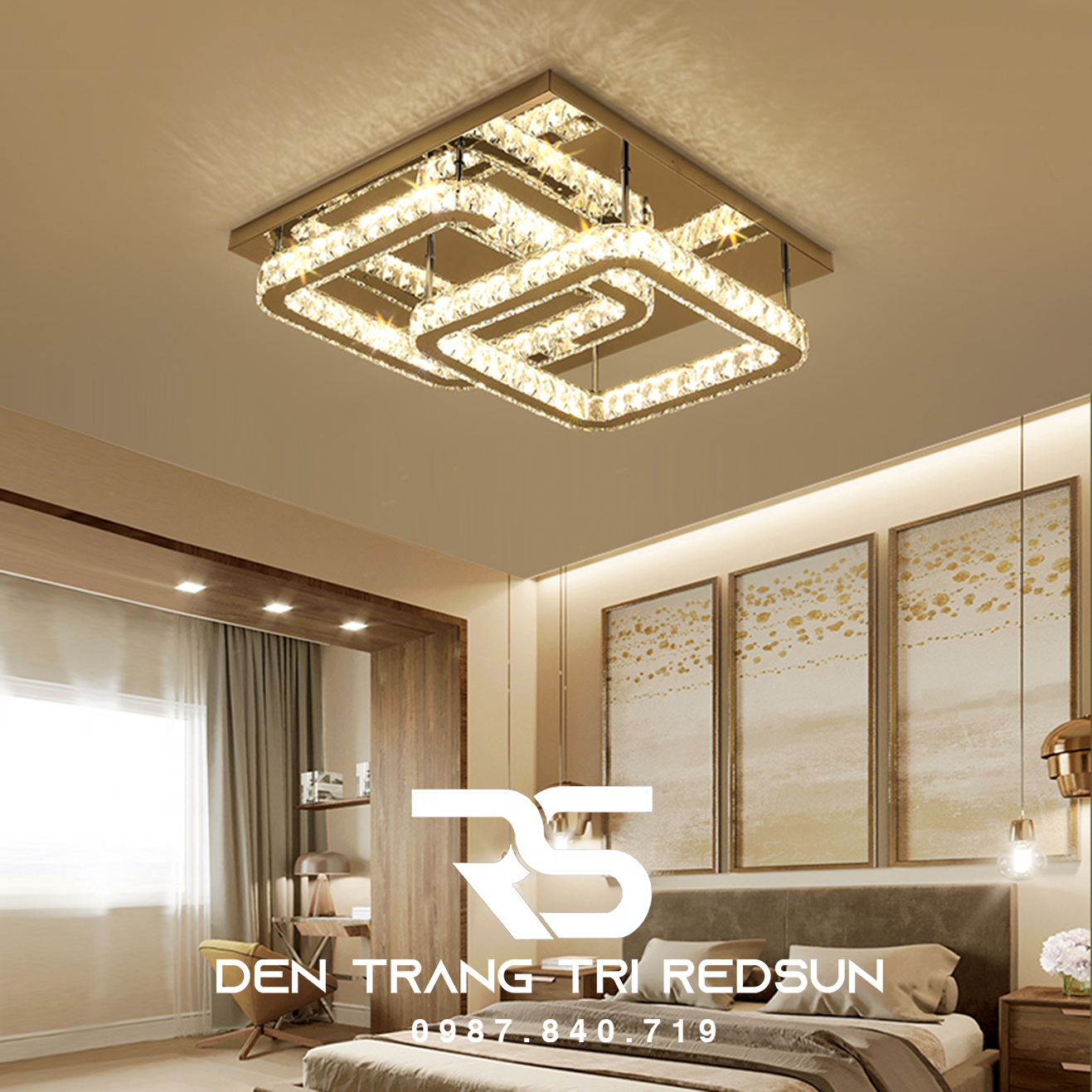 Đèn Mâm Pha Lê Ốp Trần Phòng Khách Hiện Đại M9213