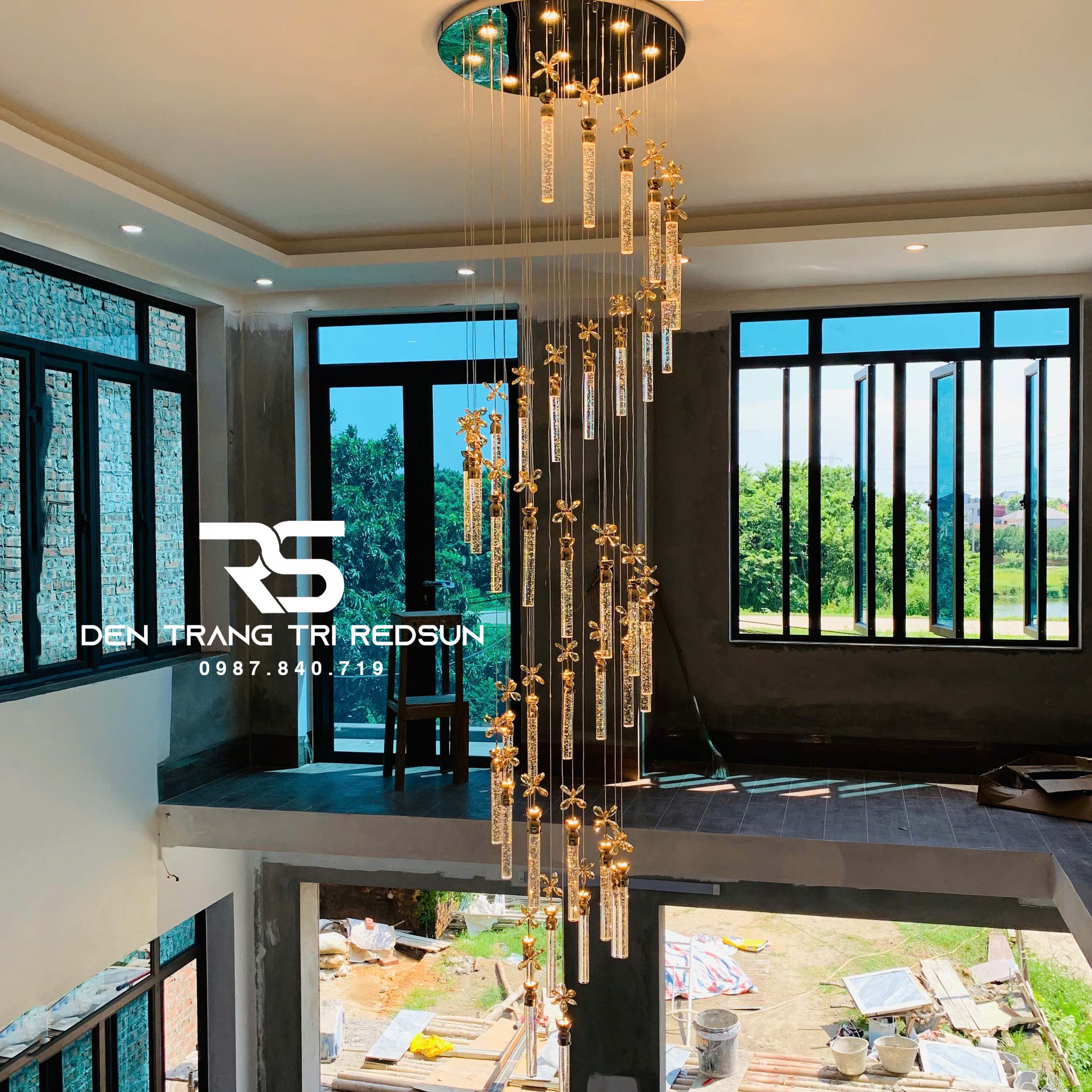 Đèn Thả Trần Hiện Đại Lắp Thông Tầng Cầu Thang, Sảnh Khách Sạn, Phòng Khách Chất Liệu Pha Lê HTK015