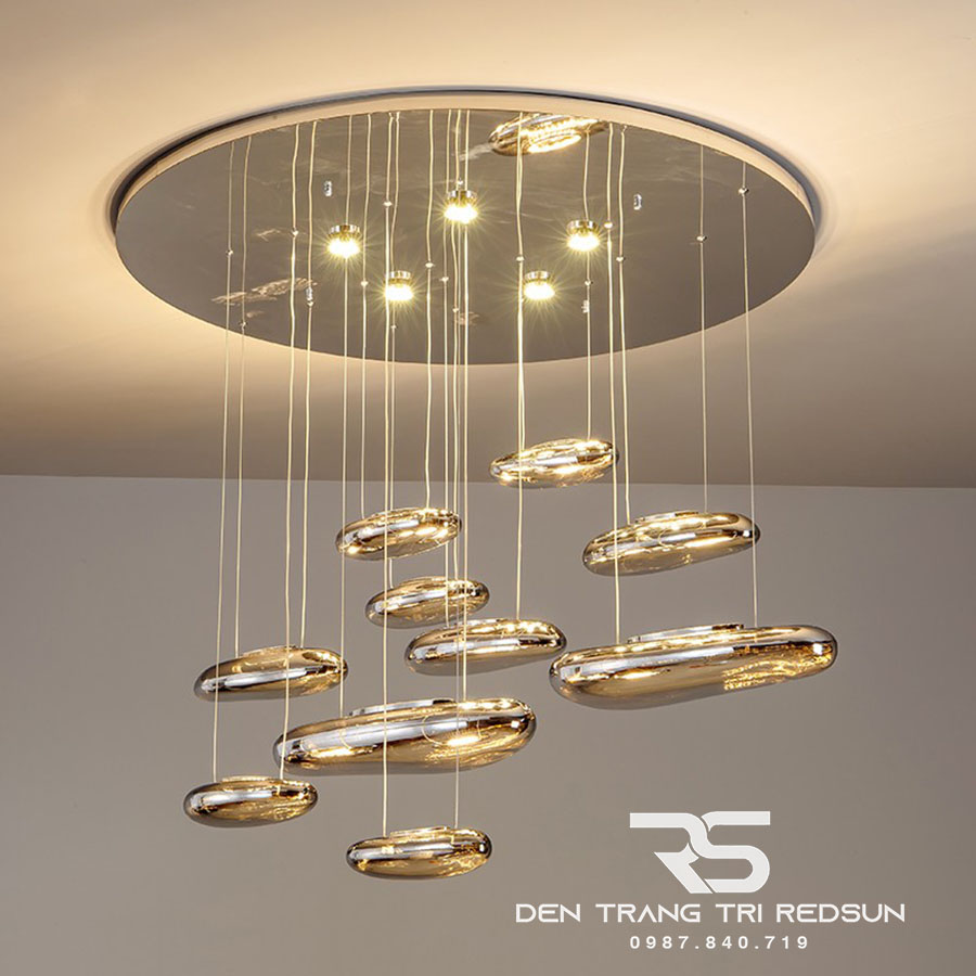 Đèn Thả Phòng Khách Hiện Đại Thuỷ Tinh Giọt Nước Đen Phong Cách Italia DC-T080