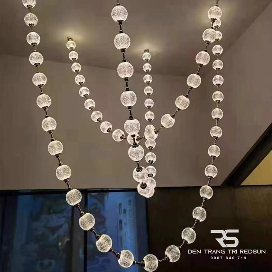Đèn Chùm Lắp Thông Tầng, Sảnh Khách Sạn, Phòng Khách, Bàn Ăn Phong Cách Bắc Âu Hình Vòng Cổ Ngọc Trai DC-T089