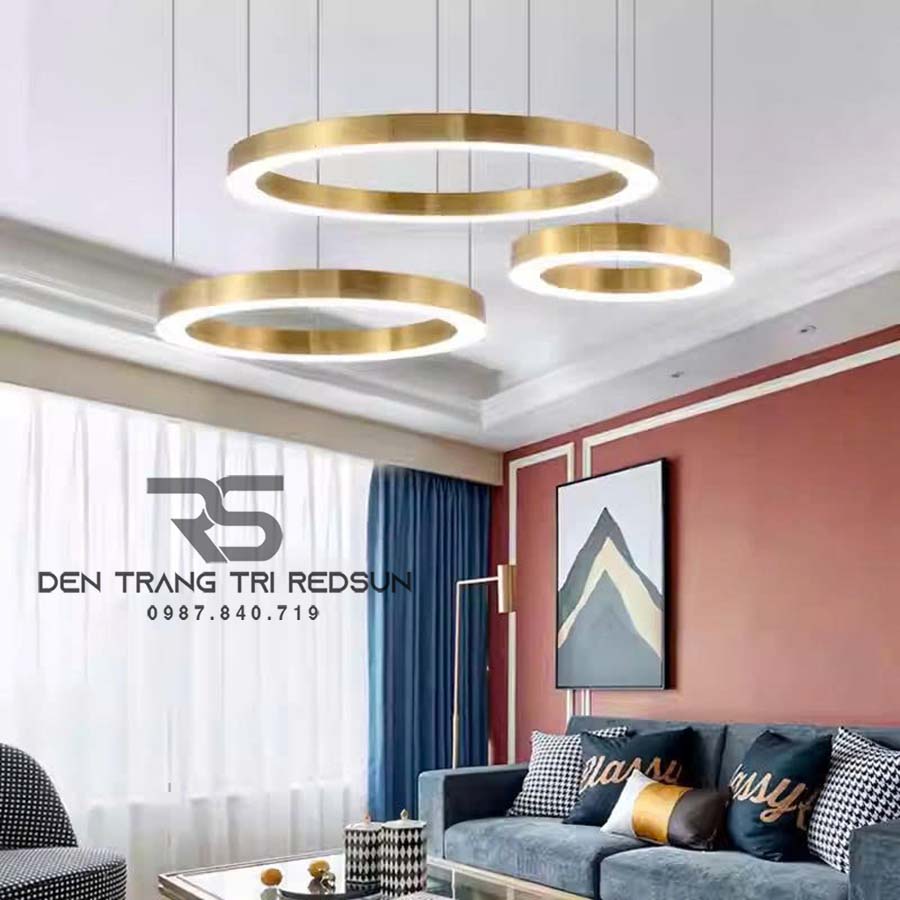 Đèn Thả Phòng Khách Hiện Đại Bắc Âu 3 Vòng Inox Bản 5cm-468