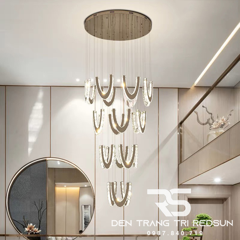 Đèn Thả Trần Hiện Đại Lắp Thông Tầng Cầu Thang, Phòng Khách, Bàn Ăn Chất Liệu Pha Lê HTK047