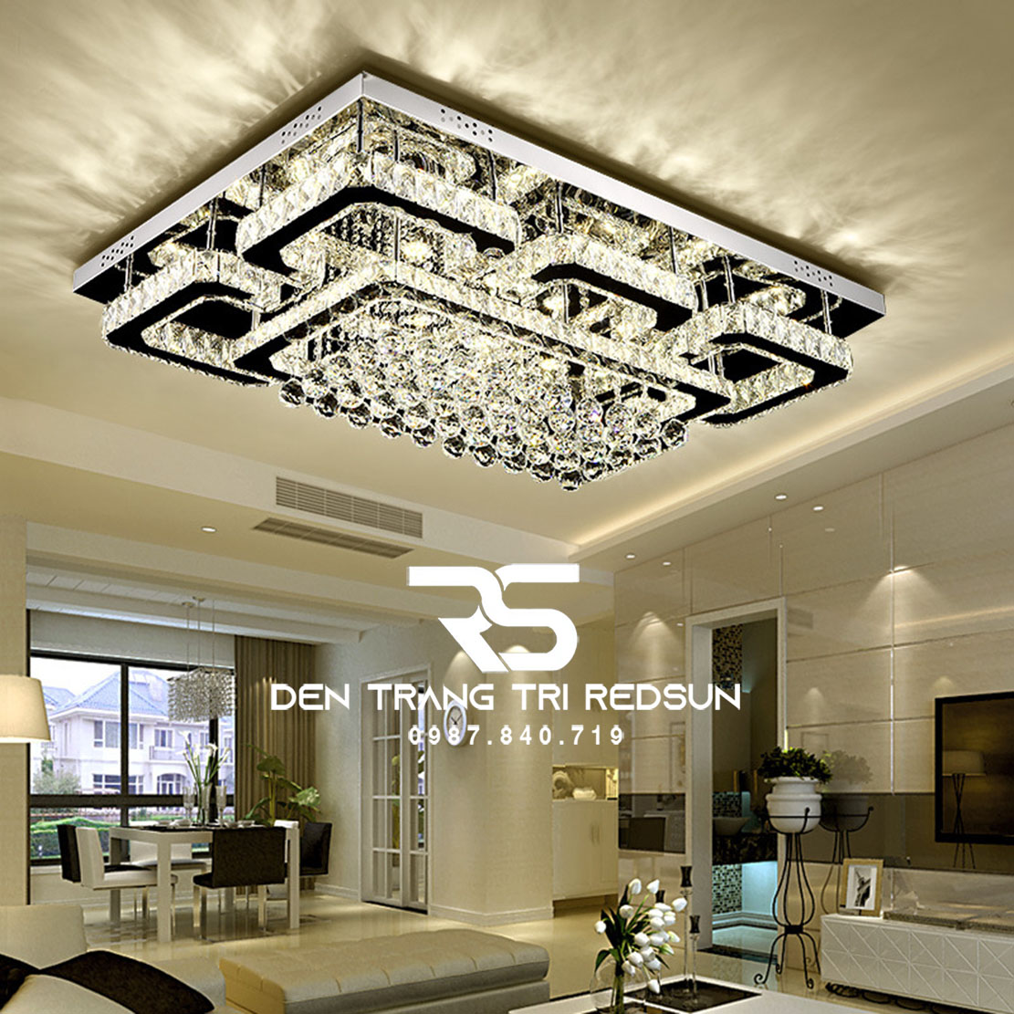 Đèn Mâm Pha Lê Ốp Trần Phòng Khách Hiện Đại M9202