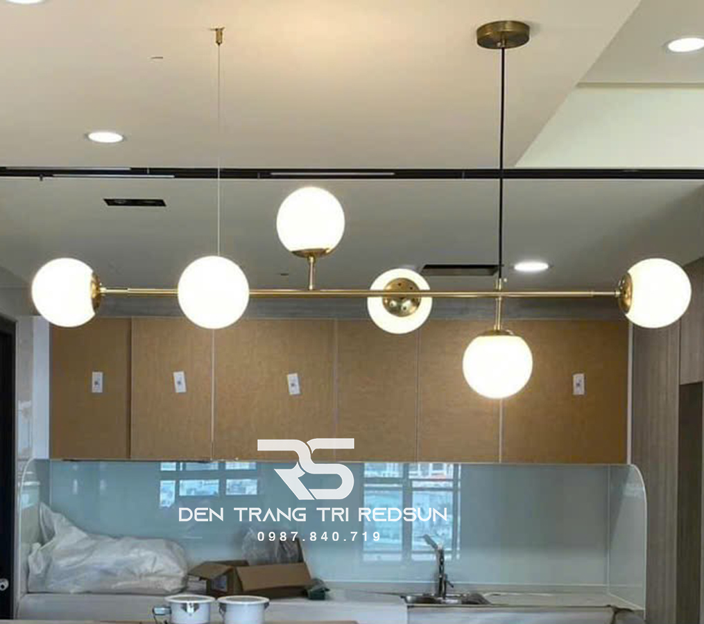 Đèn thả ngang hiện đại 6 choá thuỷ tinh TH751