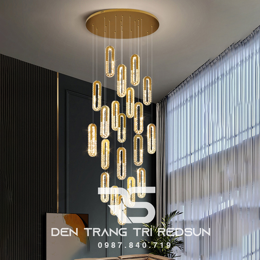 Đèn Thả Trần Hiện Đại Lắp Thông Tầng Cầu Thang, Phòng Khách, Bàn Ăn Chất Liệu Pha Lê HTK040