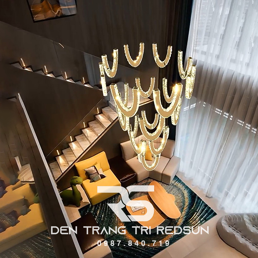 Đèn Thả Trần Hiện Đại Lắp Thông Tầng Cầu Thang, Phòng Khách, Bàn Ăn Chất Liệu Pha Lê HTK047