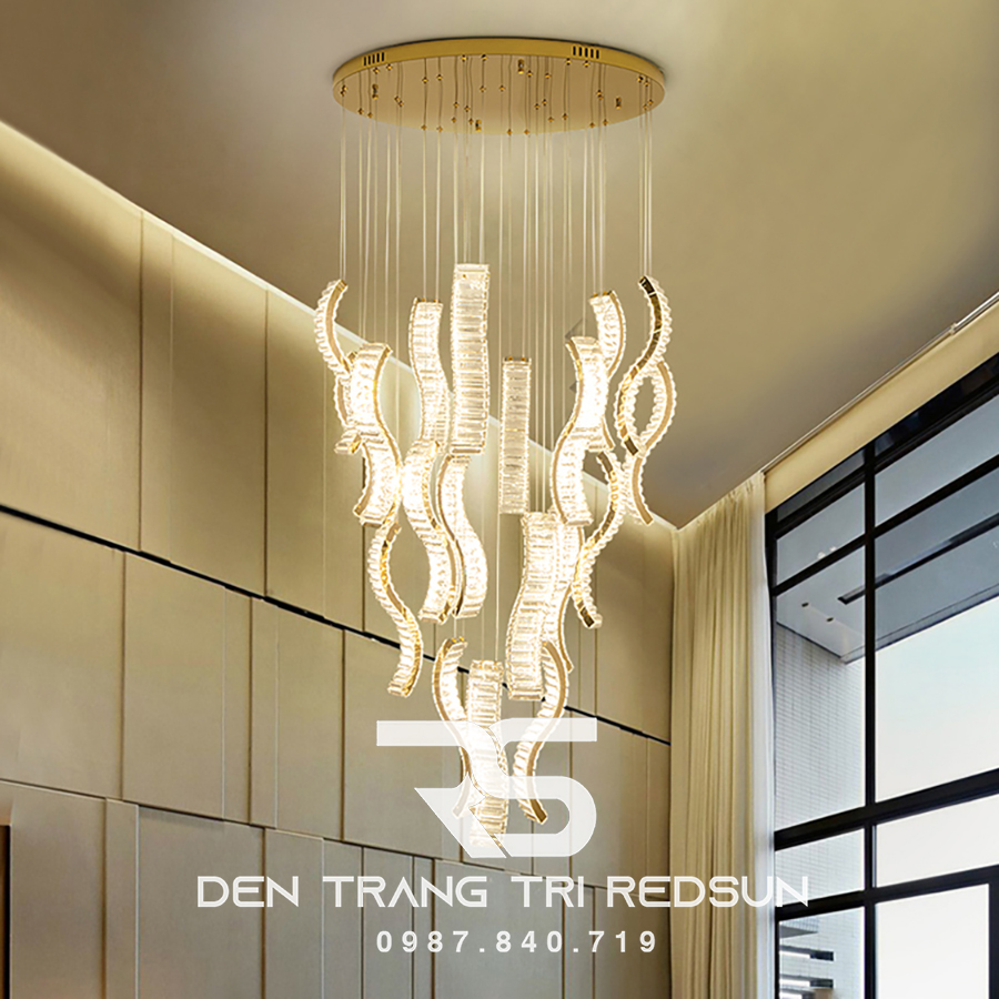 Đèn Thả Trần Hiện Đại Lắp Thông Tầng Cầu Thang, Phòng Khách, Bàn Ăn Chất Liệu Pha Lê HTK044