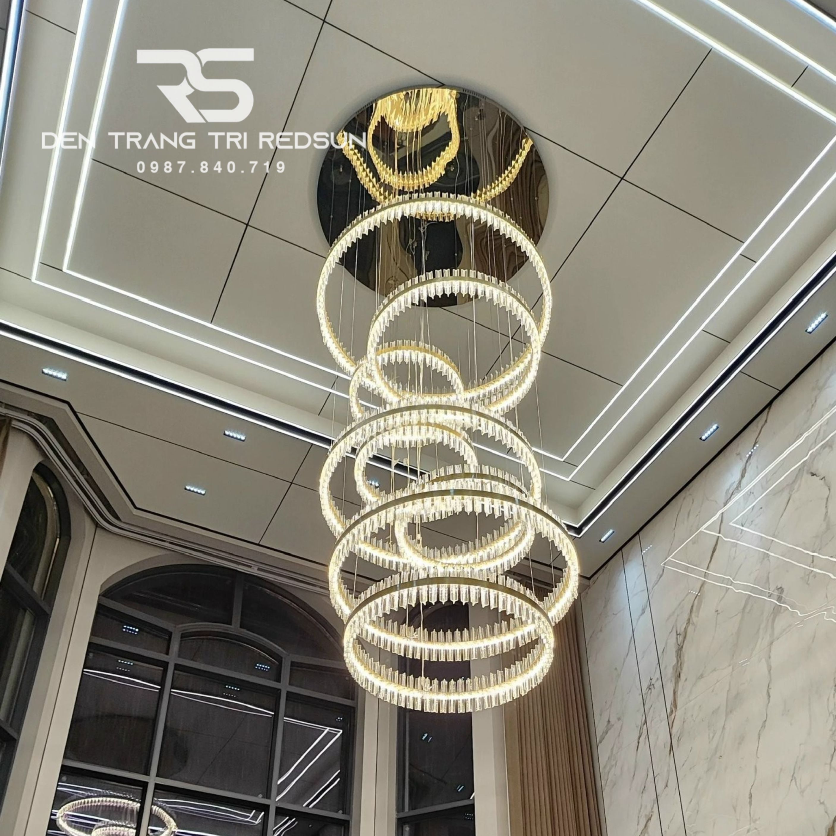 Đèn Thả Vòng Pha Lê Lắp Thông Tầng, Phòng Khách, Phòng Ăn Hiện Đại TPL012